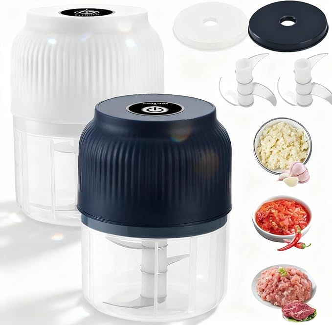 Electric Garlic Chopper, Mini Portable Veggie Chopper, 2026 New Small Garlic Chopper Mincer, USB Rechargeable, Wireless Veggie Grinder, For Mashing Onion, Garlic, Chili, Ginger (2pcs, 3 blades)
