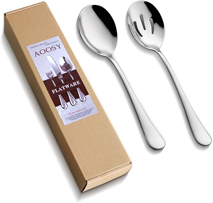 AOOSY Serving Spoons x 3, Slotted Spoons x 3, 8.7 inches Utility Advanced Performance Skimmer Perforated, Stainless Steel Serving Utensils Set for Buffet Can Banquet Cooking Kitchen Basics