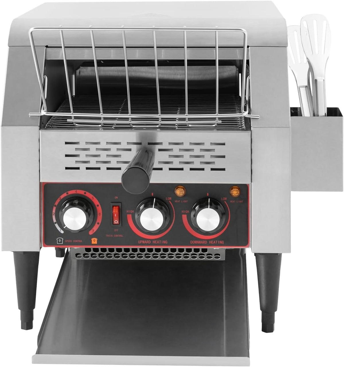 Commercial Conveyor Toaster 300 Slices/Hour Stainless Steel Conveyor Restaurant Toaster 1900W Countertop Electric Industrial Toasters w/Double Heating Tubes for Bun Bagel Bread Baked Food
