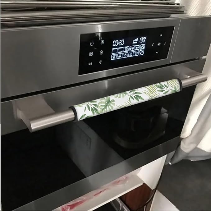 Refrigerator Door Handle Covers Set of 6 Universal Kitchen Appliance Decor Handle Protectors for Fridge, Microwave, Oven, Kitchen Cabinet, Dish Washer, Monstera Leaf Green
