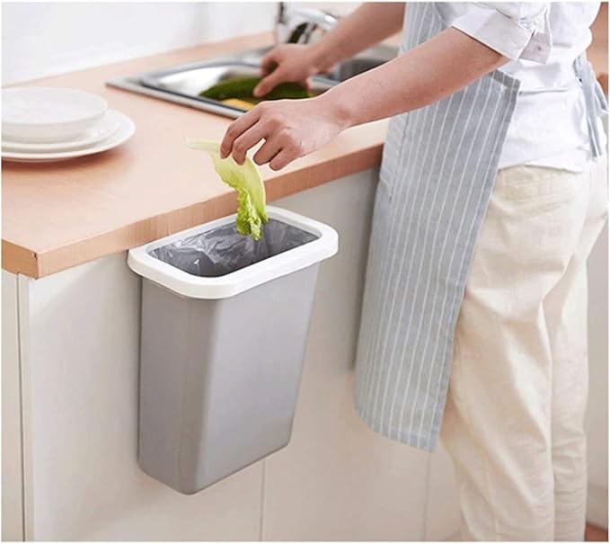 Garbage Cans Hanging Waste Bin Under Kitchen Sink,Plastic Dustbins Over Cabinet Door with Top Ring to Fix Garbage Bag Basket(White)