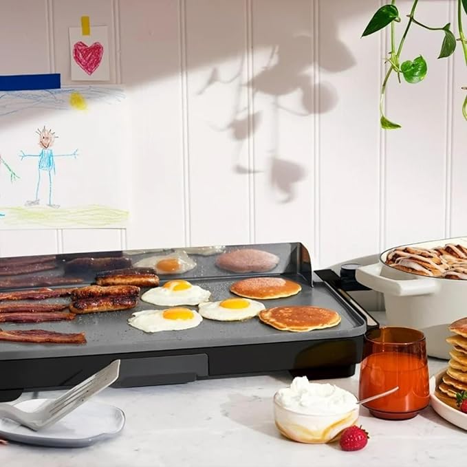 Electric Griddle 12x22 Inch with Backsplash, Nonstick Cooking Surface, Adjustable Temperature Control (Black Sesame)