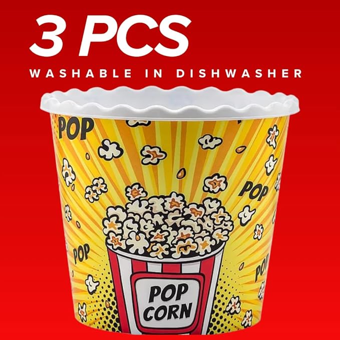 Modern Style Reusable Plastic Popcorn Box/Popcorn Containers/Popcorn Bowls Set for Movie Theater Night - (BPA Free - 6 Pack - 75 oz) (Popcorn Mix A)