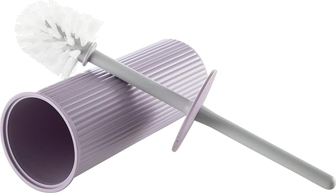 Decorative Plastic Toilet Bowl Brush and Holder Set, Lilac Purple (2 Pack) Cleaner Scrubber for Bathroom - Ribbed Design