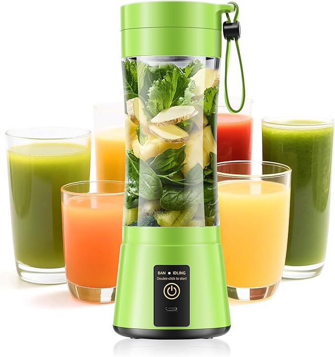 Portable Blender for Smoothies & Shakes - Cordless Personal Size Blender with 6 Blades, 380Ml Juice Cup, Lightweight & Rechargeable, Freshly Squeezed for Picnic/Sports/Office