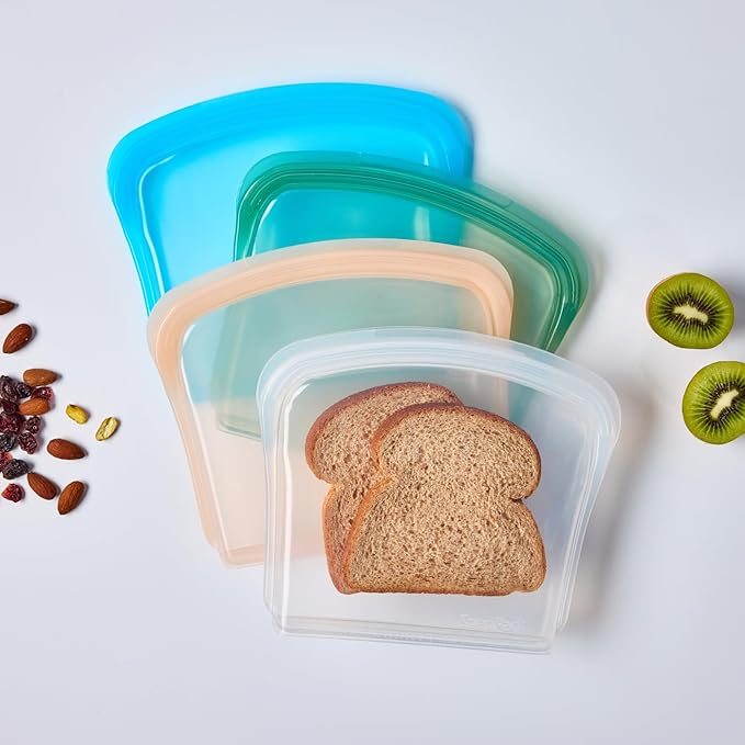 SnapPack Reusable Snack & Sandwich Bags, 2-Pack, 100% Pure Platinum Silicone, Dishwasher Safe, Heat‑Resistant, Freezer‑Safe and Sous‑Vide capable (Ocean Blue)