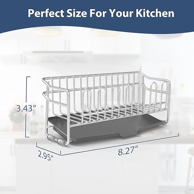 KABUM 304 Stainless Steel Sponge Holder for Kitchen Sink, Compact Sink Caddy with 4 Non-Slip Silicone Pads, Easy to Clean Rustproof 304 Steel, Kitchen Essentials, No-Tools Design (8.27x2.95x3.43)