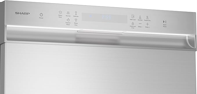 Sharp SDW6506JS 24-inch Stainless Steel Dishwasher, 49 dB, Third Rack, 12 Place Settings, Front Touch Controls