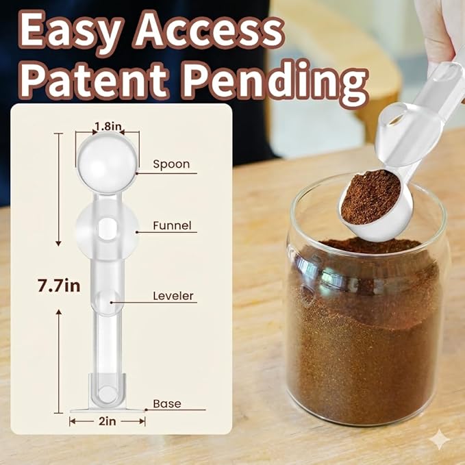 Coffee Scoop with Funnel for Ground Coffee, Protein Powder & Tea, for Reusable K Cup Refiller, 2TBSP Mess-Free, Funnel Design Prevents Spills (Translucent White, 2-Pack)