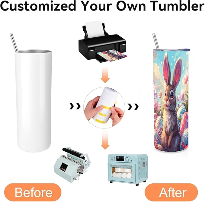 Volhoply 8 Pack Skinny Sublimation Tumblers with Lid and Straw, 20oz Stainless Steel Straight Tumbler Bulk, Vacuum Insulated Coffee Mug for Home, Office, Travel, DIY (Sublimation,8 Pack)