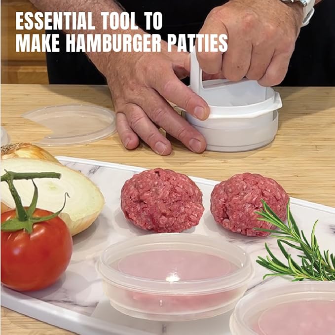 Trenton Gifts 3-in-1 Hamburger Press Patty Maker - Includes Burger Mold, Patty Press, and 4 Storage Containers - The Essential BBQ Tool for Meat and Veggie Patties