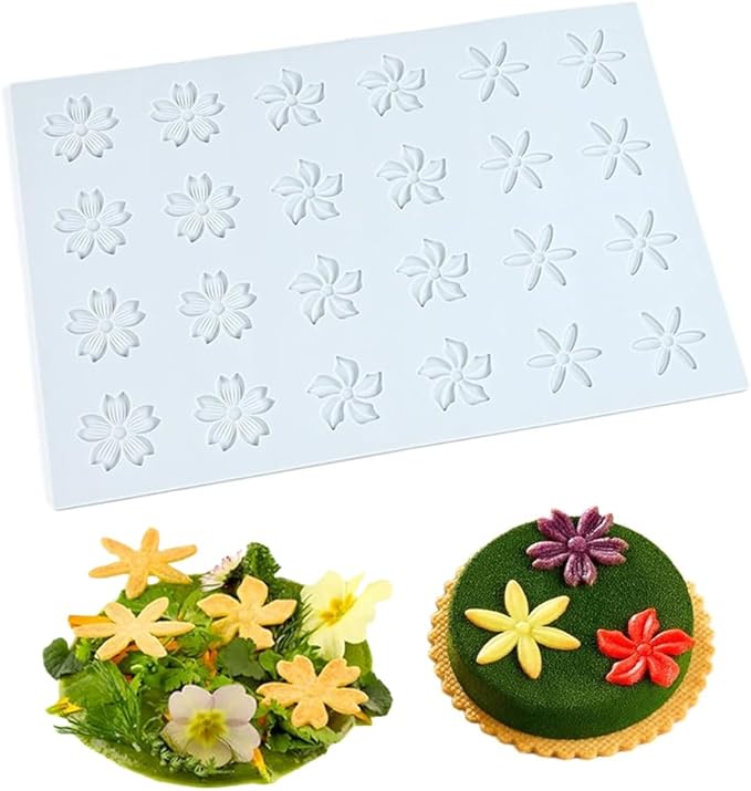 Hollow 3D Leaf Tuille Lace Silicone Cake Moulds, Molds Silicone Baking Fondant Tuile Molds, Polymer Clay Mold for Baking, Clay, Resin, Sugar Craft, Dessert Cake Decoration (3pcs Flower Fondant Mold)
