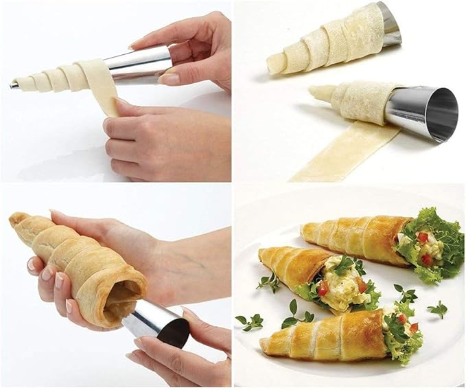 Non-stick Cream Horn Molds Stainless Steel, FantasyDay 5 inch Large Size Cannoli Tubes Kit Pack of 30 Baking Cones Pastry Roll Horn Croissant Mold - Christmas Anniversary Free Standing Cone Shape