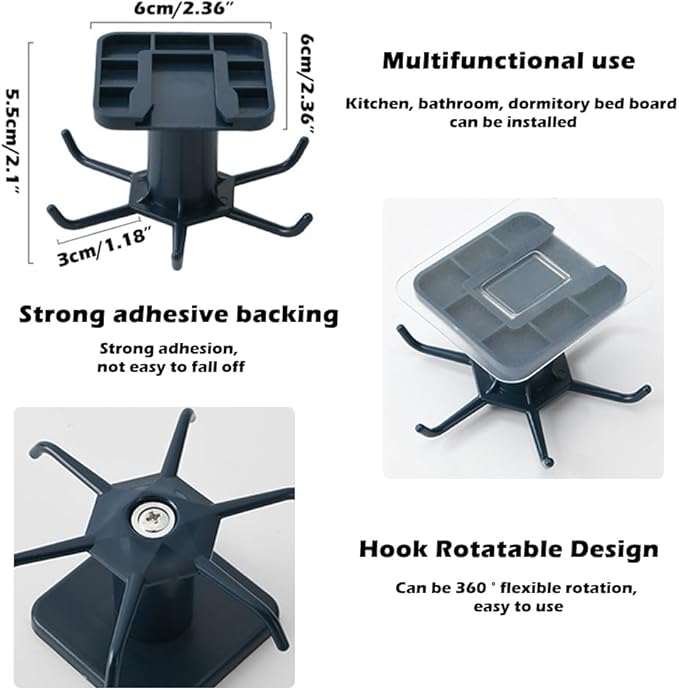 4 PCS Under Cabinet Kitchen Utensils Hooks Utility Nail Free 360°Rotating Hooks Adhesive Hanging Storage Rack for Tools/Towel/Knife(Black)