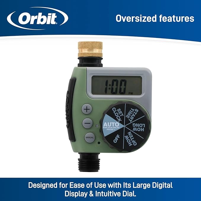 5-Pack (5 Total Timers) Orbit One Outlet Single-Dial Hose Faucet Timer - Easy Programmable - for Garden Watering System - LCD Hose Timer with Adjustable Watering Schedule - 62056