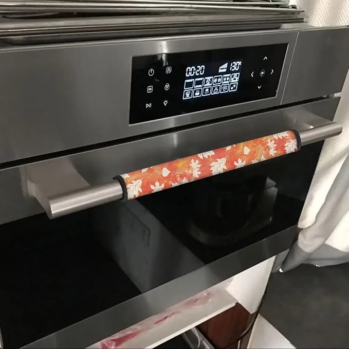 6 Pieces Refrigerator Door Handle Covers, Kitchen Appliance Protective Gloves Anti-Slip Decor for Ovens Microwaves Keep Kitchen Appliance Clean, Maple Leaf Orange
