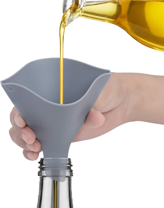 Collapsible Silicone Funnel for Filling Bottles - Fan-Shaped, Foldable, Food Grade, Gray