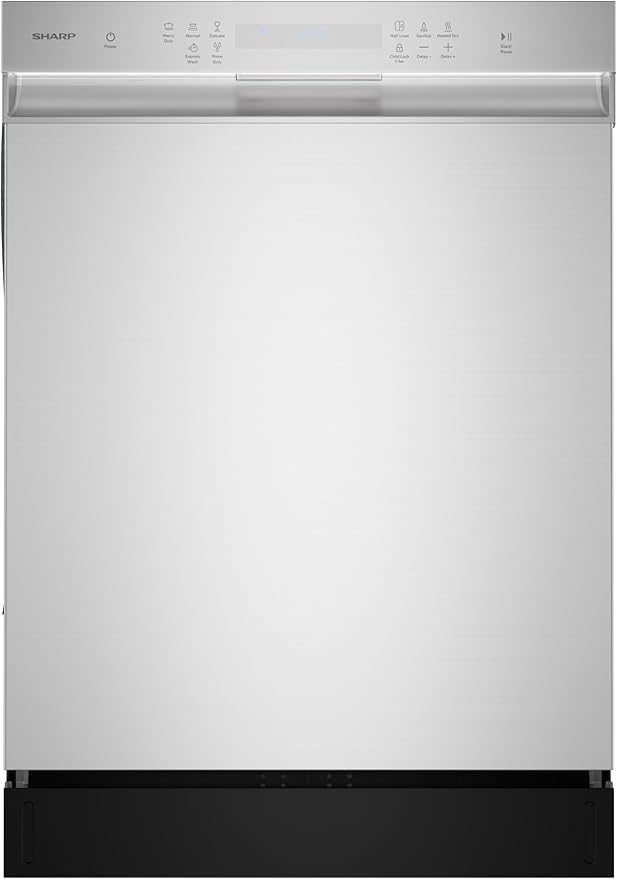 Sharp SDW6506JS 24-inch Stainless Steel Dishwasher, 49 dB, Third Rack, 12 Place Settings, Front Touch Controls