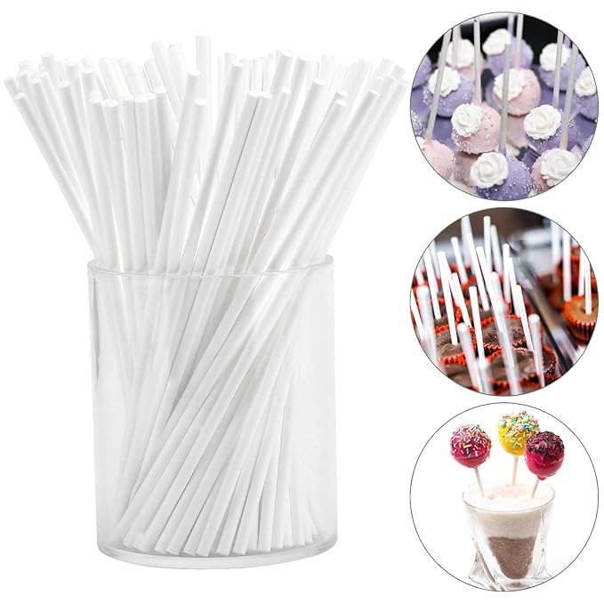 200Pcs 6 Inch White Paper Lollipop Sticks, Paper Sucker Sticks, Cake Pop Stick for Cake Toppers, Chocolate, Cookie, Rainbow Candy ﻿