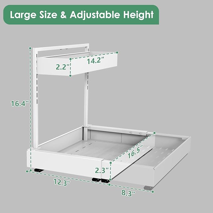 REALINN Expandable Under Sink Organizers and Storage, 2 Tier Under Cabinet Organizer, Heights Adjustable Pull Out Rack for Kitchen Bathroom Laundry, White, 1 Pack