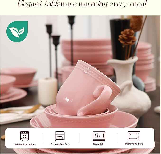 Pearl Dots Stoneware Dinnerware Set(16pc Set, Pink)