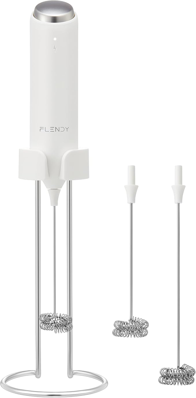 Flendy Rechargeable Milk Frother Handheld, Coffee Frother Handheld with USB-C Charging Stand, Electric Drink Mixer Handheld, Mini Electric Whisk Frother for Coffee, Matcha, etc