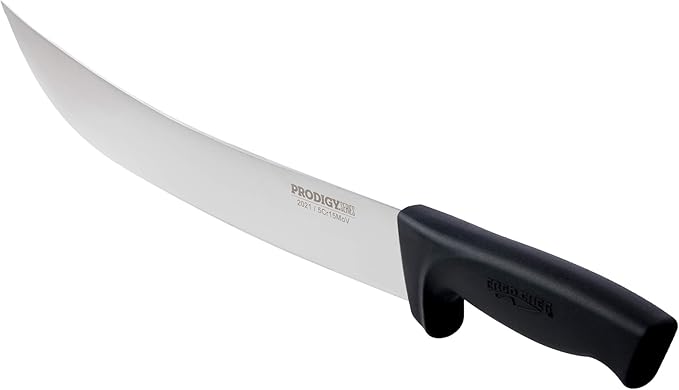 Ergo Chef Prodigy Series 12-Inch Cimeter Breaking Knife - High Carbon Stainless Steel Butcher Knife with Curved Blade, Ergonomic Non-Slip Handle, Black