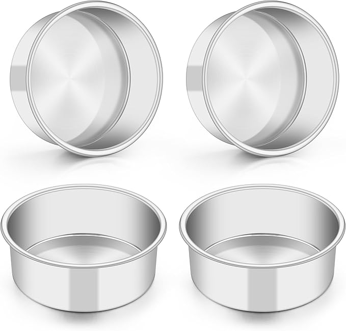 TeamFar 5 Inch Cake Pan Set of 4, Stainless Steel Small Layer Cake Baking Pans Tins, Round Bakeware for Birthday Wedding Party, Non-Toxic & Healthy, Mirror Finish & Dishwasher Safe