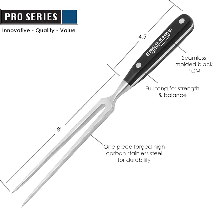 Ergo Chef Prodigy Series 2pc. Set 12-Inch Slicer - Brisket, Roast Carving Knife and Pro Series 8-Inch Meat Carving Fork