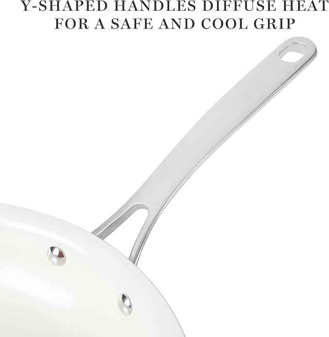 Martha Stewart Lockton Premium Nonstick PFA Free Ceramic Interior 10 Piece Enamel Heavy Gauge Aluminum Pots and Pans Cookware Set - Butter Cream