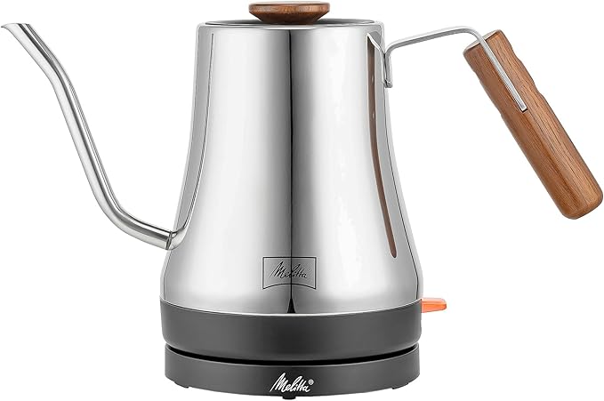 Melitta Precision Pour X Stainless Steel Gooseneck Electric Kettle with Wooden Handle and Knob