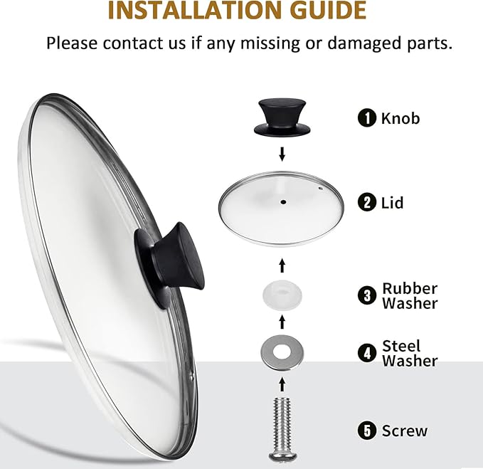 Glass lid for Large Pots and Pans, 14 Inch Cover for Replacement, Commercial Lid for Cookware, Frying Pans, Stockpot, Dishwasher safe and oven safe up to 400°F Fit Inner Dia14 to 14.4 Inch