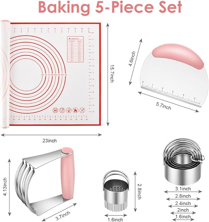 Pastry Cutter, Biscuit Cutter, Dough Scraper, Silicone Baking Mats, Stainless Steel Pastry Blender Set, Dough Cutter Biscuit Cutter Baking Pastry Mat Dough Blender Tools & Pastry Utensils (5 Pcs/Set)