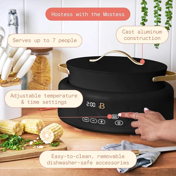 10-in-1 Electric Multi-Cooker, 6 Quart Programmable Cooking Pot with Digital Display, Nonstick Interior, One-Touch Controls, Multi-Function Kitchen Appliance (Black Sesame)