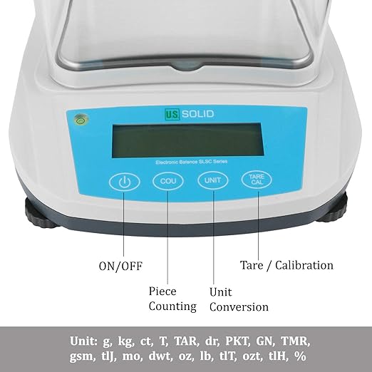 U.S. Solid Precision Lab Scale 600g x 0.01g- High Precision Analytical Balance w/USB and RS232 Interface, Detachable Draft Shield, 1 x 500g Calibration Weight,100-240 VAC