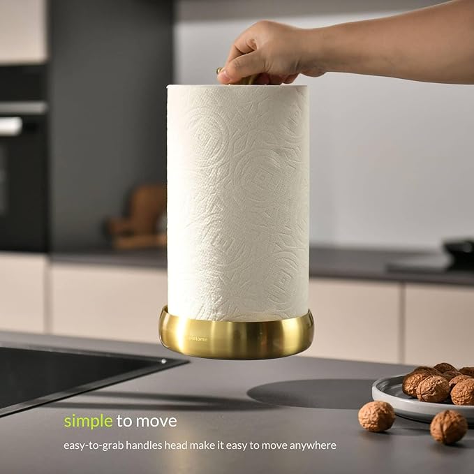 simpletome Paper Towel Holder Countertop Keep It Rolled Up Weighted Base (Light Gold)