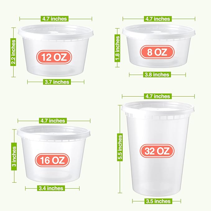NEEBAKE 60 Set Deli Containers with Lids - 8oz 12oz 16oz 32oz Combo Plastic Food Storage Containers with Lids, Assorted Size To-Go Containers, Meal Prep Variety pack
