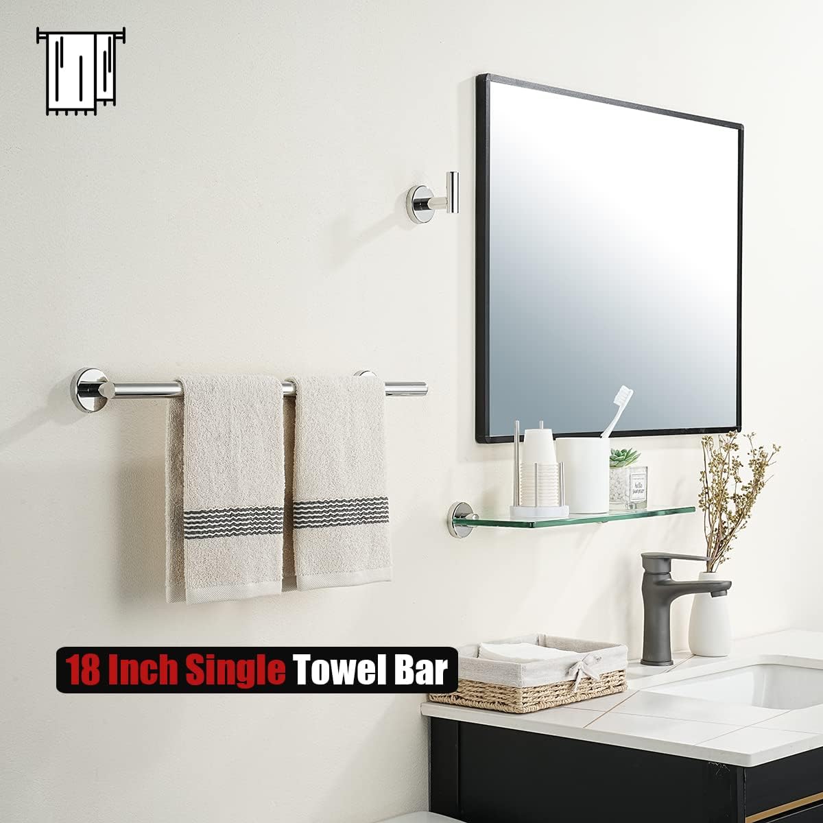 JQK Towel Bar Polished Steel, 19 Inch 304 Stainless Steel Thicken 0.8mm Towel Rack Chrome Bathroom, Towel Holder Wall Mount, Useable Length 16 Inch TB110L16-CH