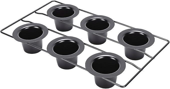TOPINCN 6 Cup Popover Pan, Non Stick Carbon Steel Bakeware for Muffins Popovers, with Wire Rack for Even Baking and Easy Cleanup