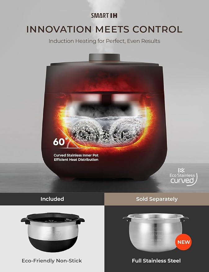 CUCKOO Twin Pressure Rice Cooker 6-Cup Uncooked / 12-Cup Cooked with Induction Heating Technology, Silent Pressure System, Open Cooking Mode, Dynamic Display, Eco Inner Pot, White (CRP-OHTR0609FW)
