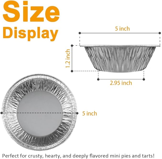 5 Inch Aluminum Foil Mini Pie Pans - Disposable Small Pie Tins For Bakeries, Cafes, Restaurants - Durable Mini Foil Pans for Pie, Fruit Tarts, Quiche (50, 5 Inch)