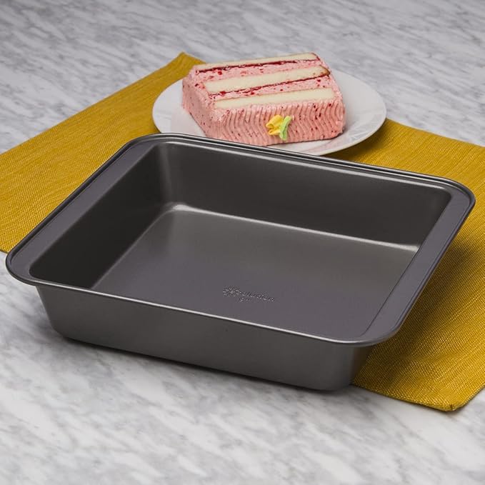Ecolution Bakeins Square Cake Baking Pan – PFOA, BPA, and PTFE Free Non-Stick Coating – Heavy Duty Carbon Steel – Dishwasher Safe – Gray – 9” x 9” x 2”