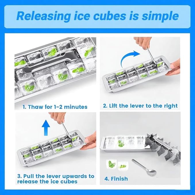 2 Pcak 18-Slot Ice Cube Trays Stainless Steel - Professional Heavy Duty Metal Icecube Mold, Non-Toxic Freezer Tray with Lever Release, Bar & Kitchen Use, Send Goods from Local Warehouse
