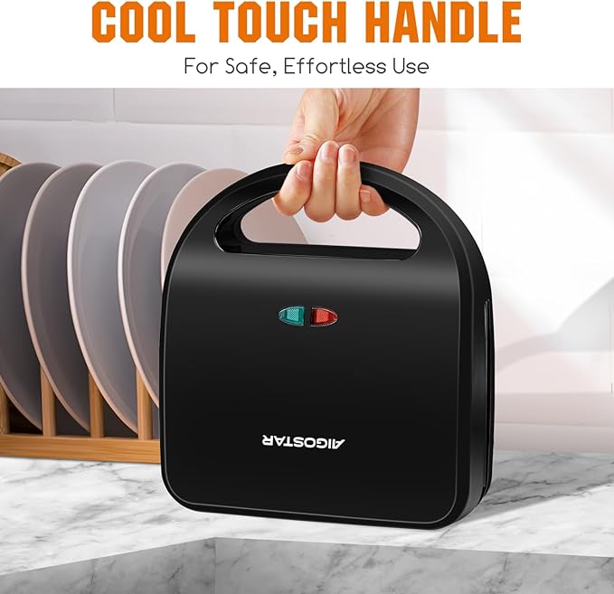 Aigostar Sandwich Maker Panini Press Grill, 3 in 1 Waffle Maker with Removable Non-stick Plates, Electric Grilled Cheese Maker, Portable Cool Touch Handle, Led Indicator Lights & Easy to Clean, 750W