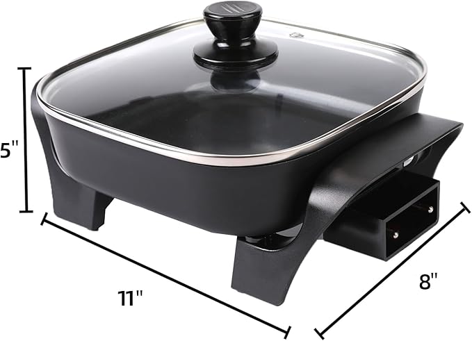 8" Electric Skillet with PFAS-Free Non-Stick Ceramic Coating, Removable Electric Frying Pan with Adjustable Temperature, Reversible Design, Tempered Glass Lid, Black