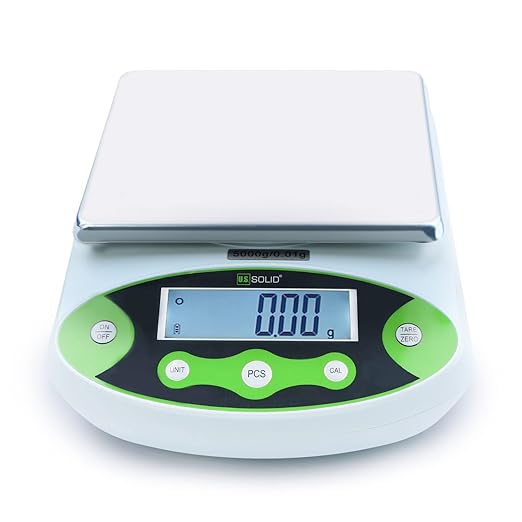 U.S. Solid Digital Analytical Balance 5kg x 0.01g, High Precision Lab Scale, 10 Weighing Units, AC 100V-240V & DC 9V, Piece Counting