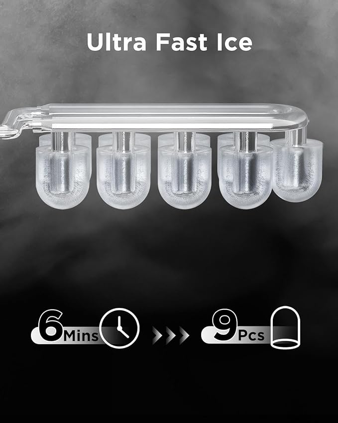 Silonn Countertop Ice Maker, 9 Ice Cubes in 6 Mins, 26 Lbs in 24 Hrs, Compact Ice Machine with Ice Basket & Scoop, 2 Ice Sizes Self-Cleaning Ice Maker for Home/Party/Office, Stainless Steel