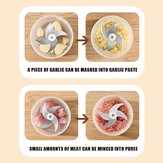 Electric Garlic Chopper, Mini Portable Veggie Chopper, Electric Onion Grinder with 6 Sharp Blade, Mini Food Processor with Container for Mashing Onion, Garlic, Chili, Ginger (2PCS*Mixs)