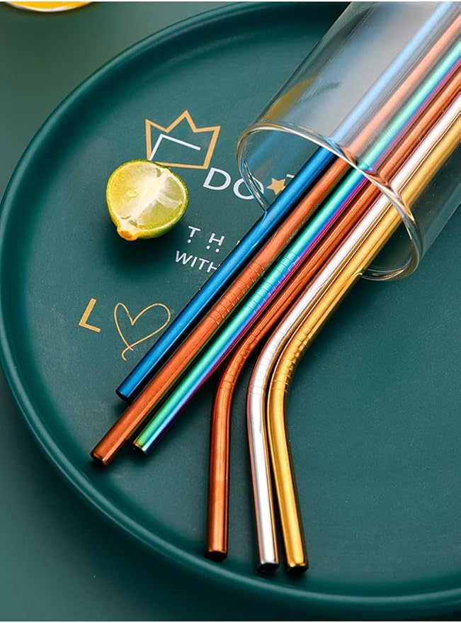 Blue Reusable Metal Straight Straws 100Pcs in Bulk Order (8.5" Long, Blue-100pcs Straight)