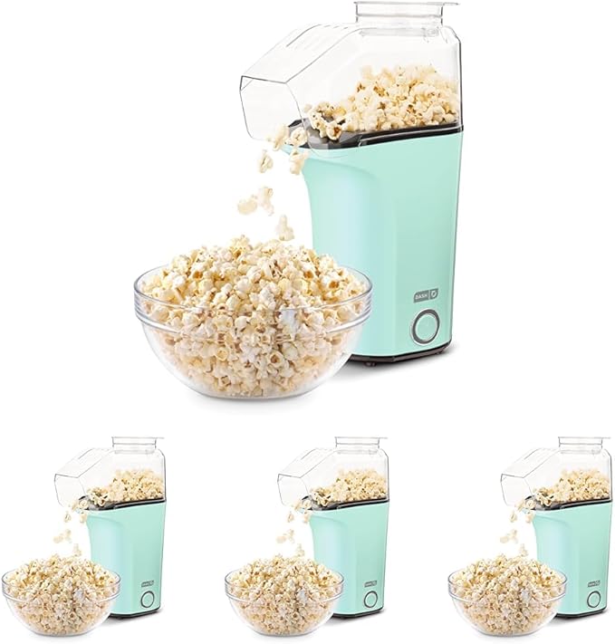 Dash Fresh Pop Popcorn Maker - Oil-Free,Air Popcorn Popper - With Measuring Cup & Recipe Guide - Perfect for Movie Nights - 16 Cups,Aqua,(Pack of 4)